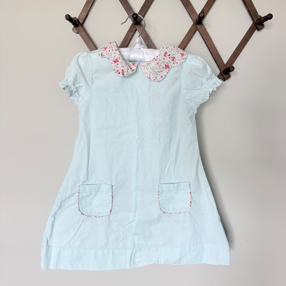 The Oaks Apparel Girls Blue Floral Peter Pan Collar Dress Size 5 Short Sleeve